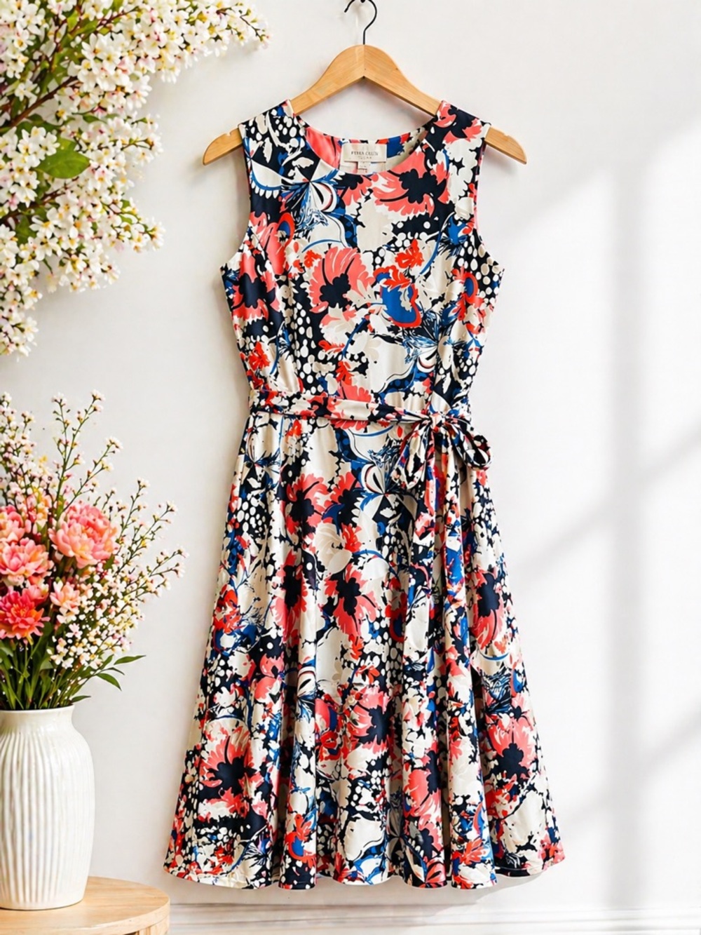 CHARTER CLUB Floral Sleeveless Fit & Flare Dress - Cream Multi